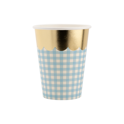 Gingham Assorted Pastel Cups with Gold Foil - 8pk