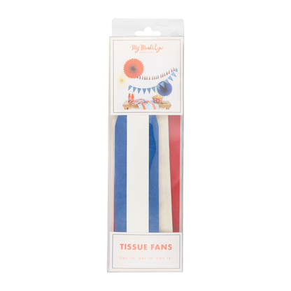Red White and Blue Tissue Patriotic Party Fans - 3pk