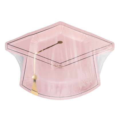 Pink Graduation Cap Shaped Plates - 8pk