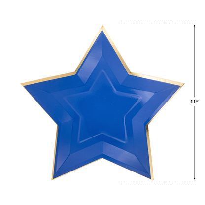 Blue Star Shaped Gold Foiled Paper Plates - 8pk