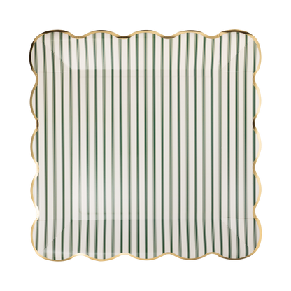 Green Ticking Stripe 10" Paper Dinner Plates - 8pk