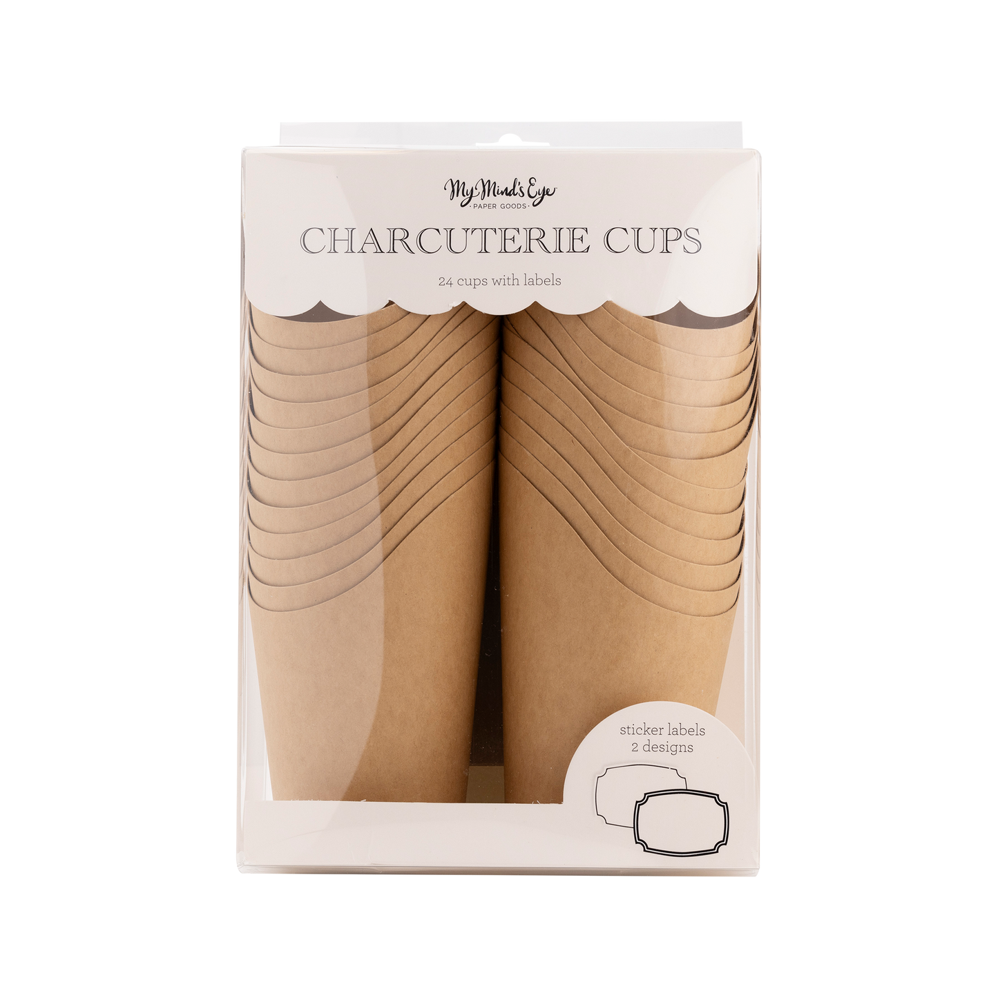 Kraft Charcuterie Cups with Sticker Labels - 24pk