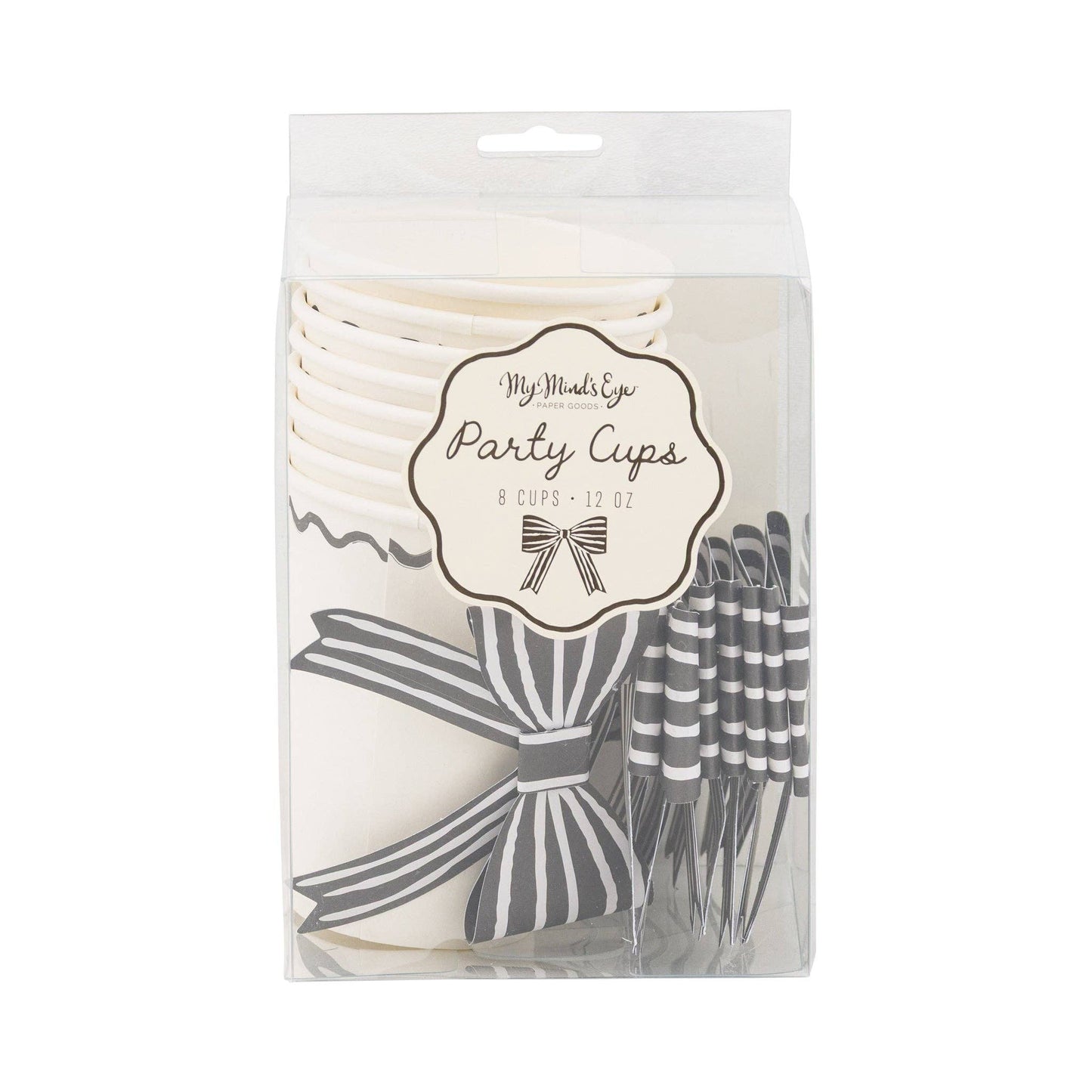 Black and Cream Bow Party Cups - 8pk