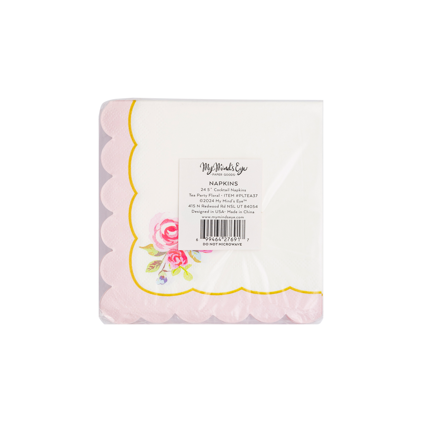 Tea Party Rose Scalloped Paper Cocktail Napkins - 24pk