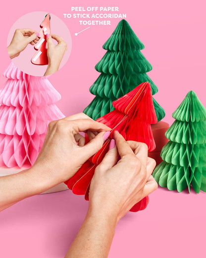 Assorted Honeycomb Christmas Tree Set - 4pk