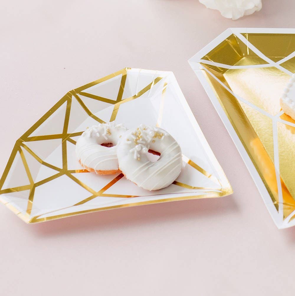 Bridal Shower Diamond Gold Paper Party Plates - 8pk