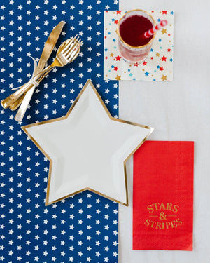 Red Patriotic Gold Foiled 'Stars and Stripes' Guest Towel Napkins - 18pk