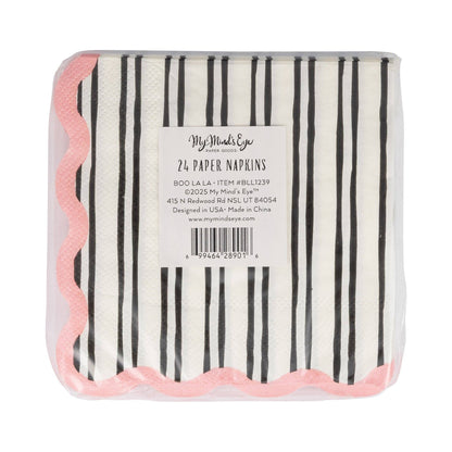 White & Black Striped Cocktail Napkins - 24pk