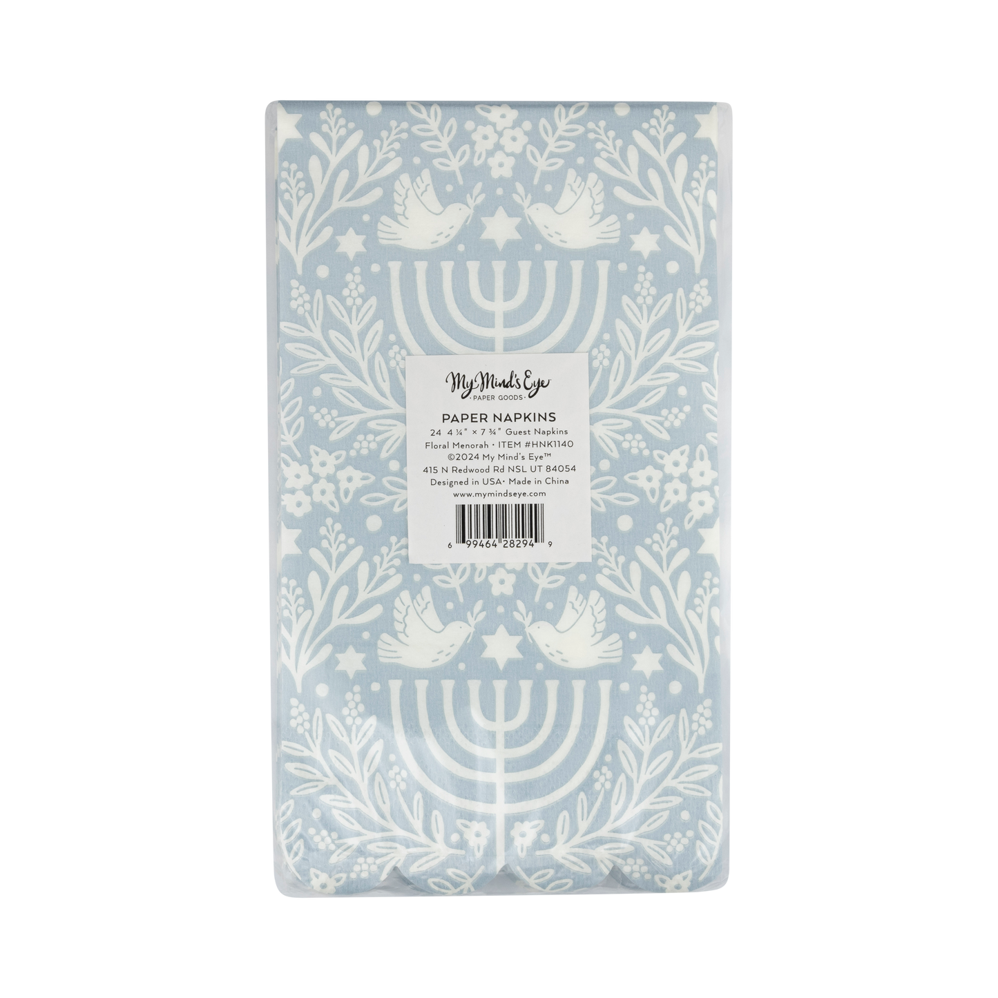 Hanukkah Floral Menorah Dinner Napkins - 24pk