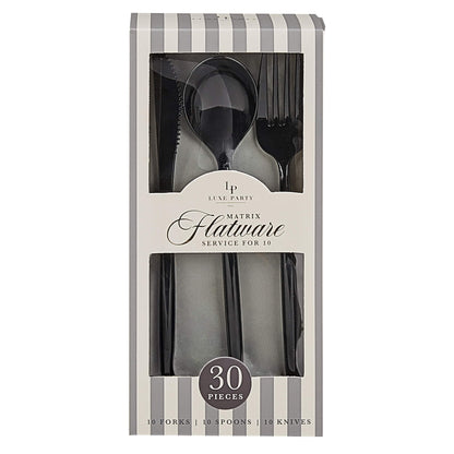 Matrix Black Plastic Cutlery Set - 30pc (Service for 10)