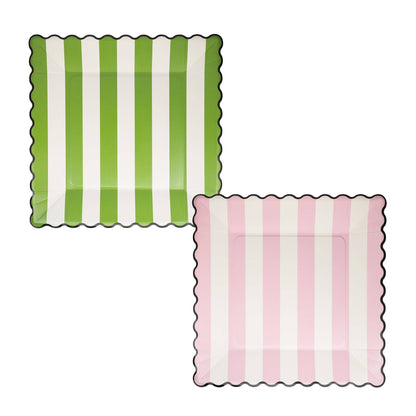 Green & Pink Stripe Assorted 11" Plate Set - 8pk