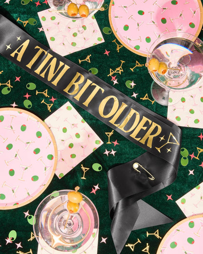Tini Bit Older Black Satin Martini Party Sash