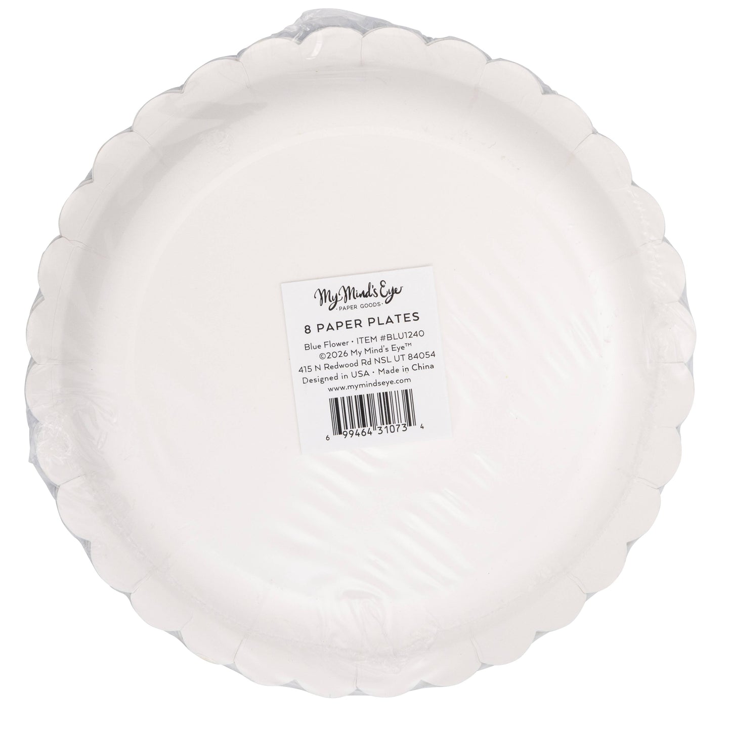 Round Blue Flower 8" Scalloped Paper Plates - 8pk