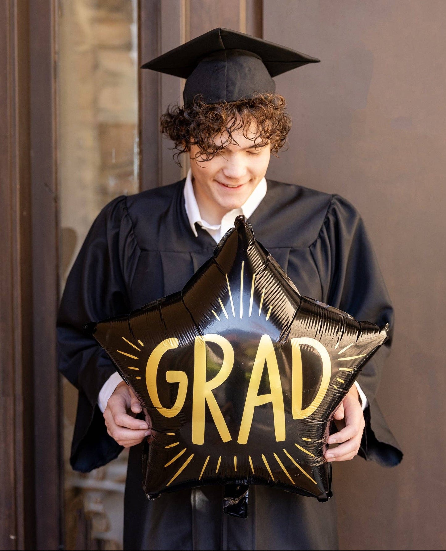 Grad Black & Gold Star Mylar Balloon