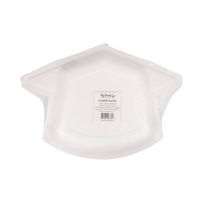 White Graduation Cap Shaped Plates - 8pk