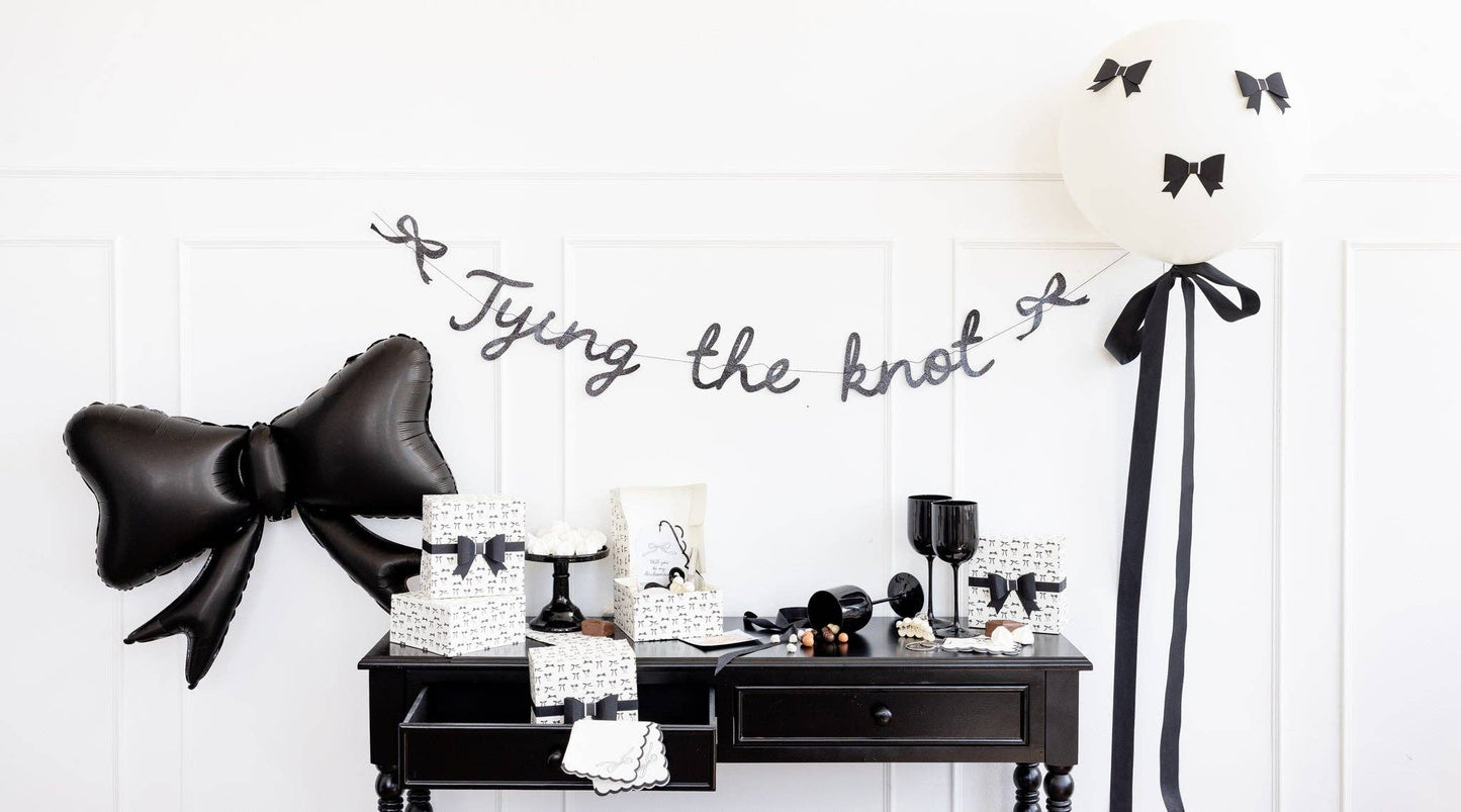 Tying the Knot Black Glitter Banner