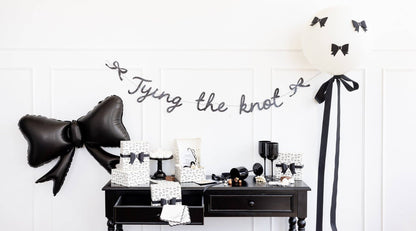 Tying the Knot Black Glitter Banner