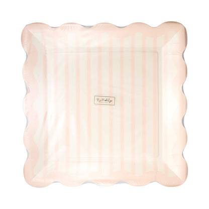 Baby Pink Striped 10" Scalloped Edge Paper Plates - 8pk