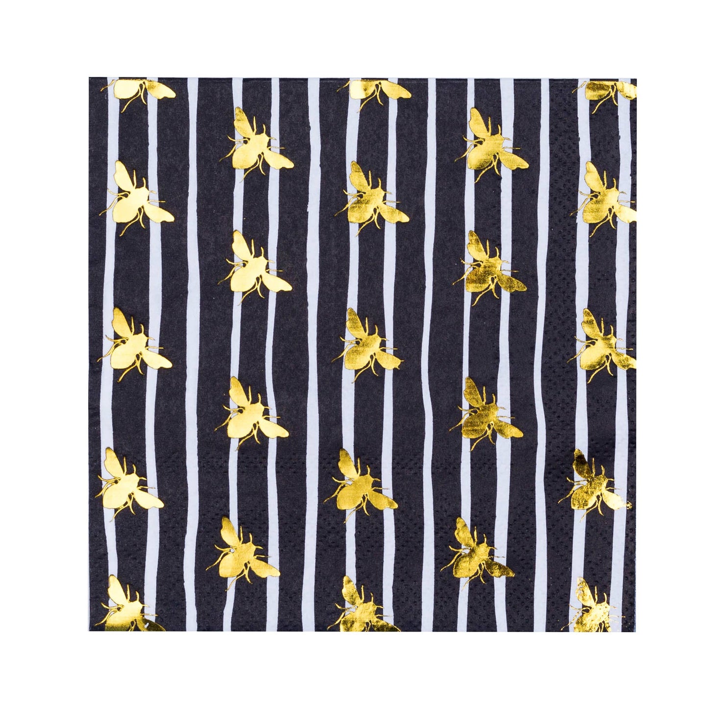 Striped Gold Foil Bee Cocktail Napkins - 20 Pk.