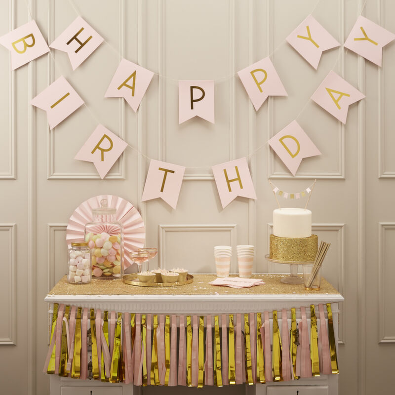 Pink and Gold Foil Happy Birthday Banner
