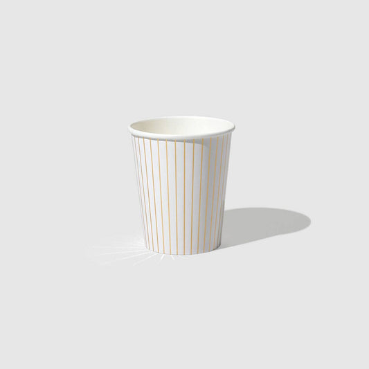 Gold Pinstripe White 9oz. Paper Party Cups (10 pk)