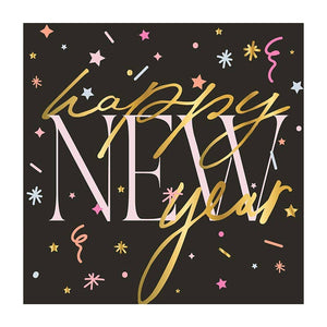 Happy New Year Foil Accent Black Beverage Napkins