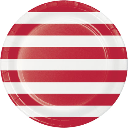 Red and White Striped Party Plates 9"