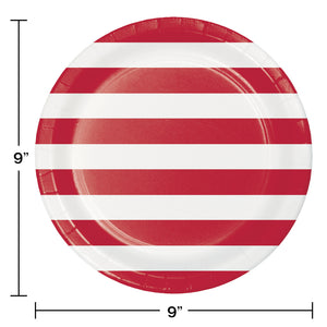 Red and White Striped Party Plates 9"