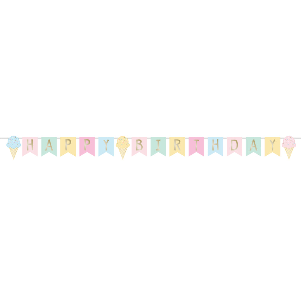 Ice Cream Pastel Happy Birthday Shaped Ribbon Banner