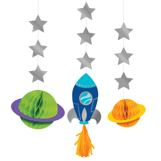 Rocket Ship Space Party Assorted Hanging Dangler Set - 3pk