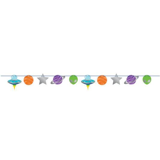 Space Party Galaxy Alien Shaped Ribbon Banner with Foil Accents