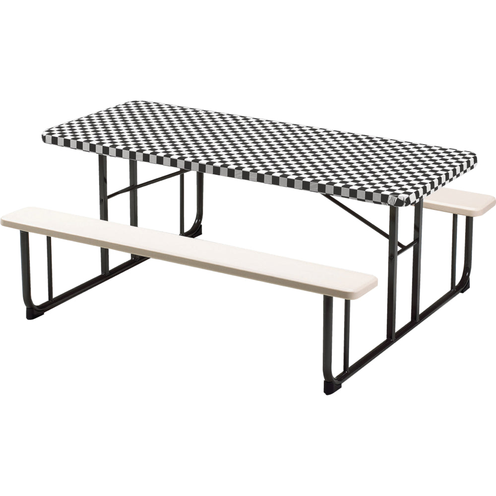 Black & White Checkered Fitted Plastic Table Cover