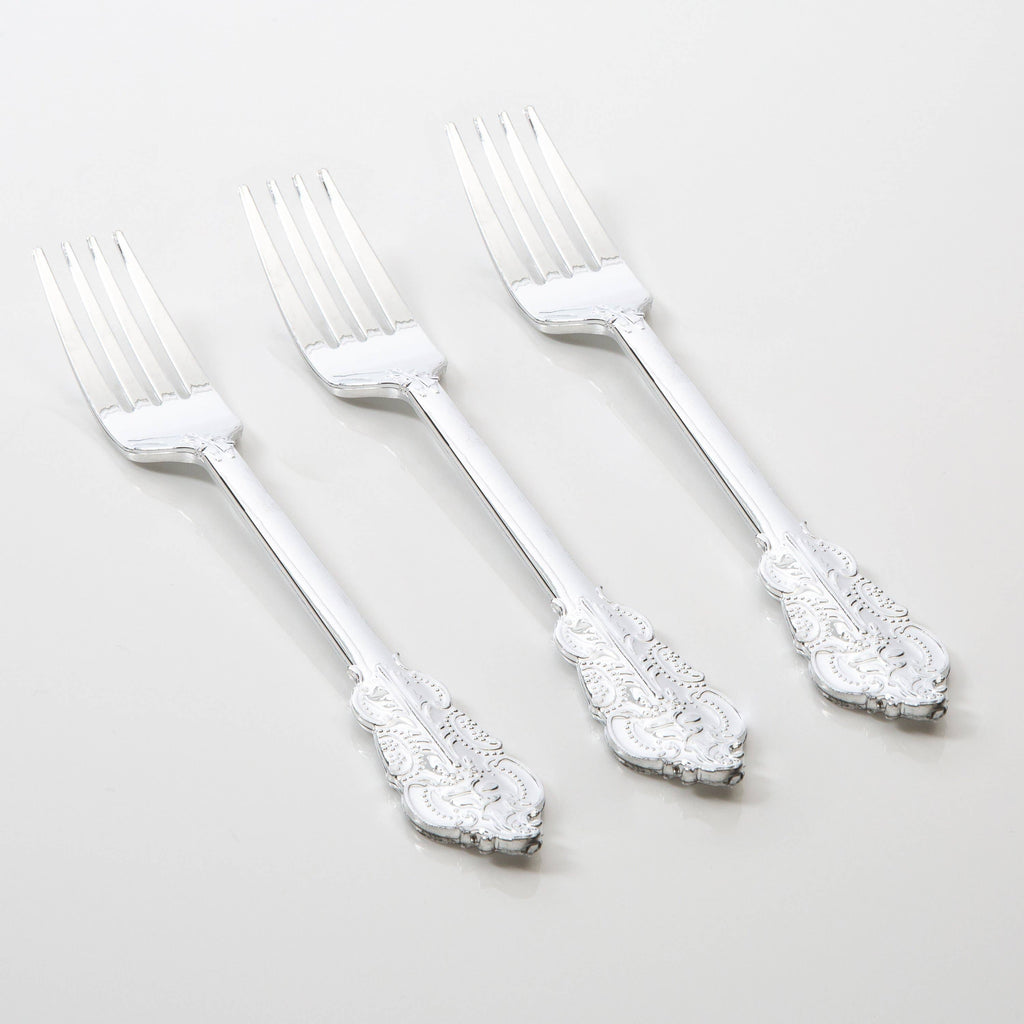 Venetian Design Silver Plastic Forks | 20 Forks