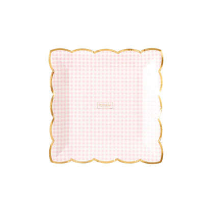 Pink Gingham Scalloped Party Plates