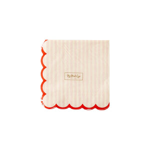 Pink Striped Scallop Cocktail Napkins