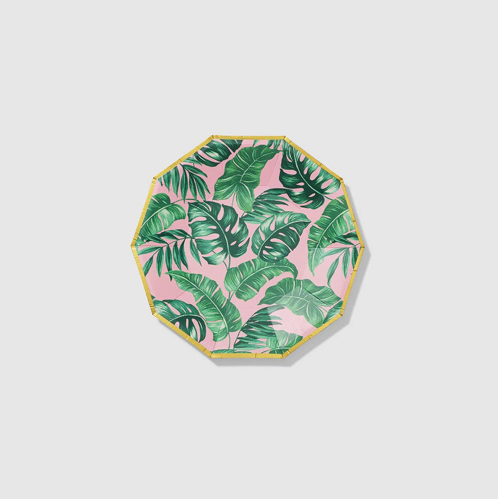 Tropical Palm Leaves Small Decagon Paper Party Plates (10 Count)