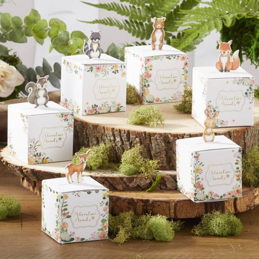 Woodland Animal Pink Floral Favor Boxes - 24pk