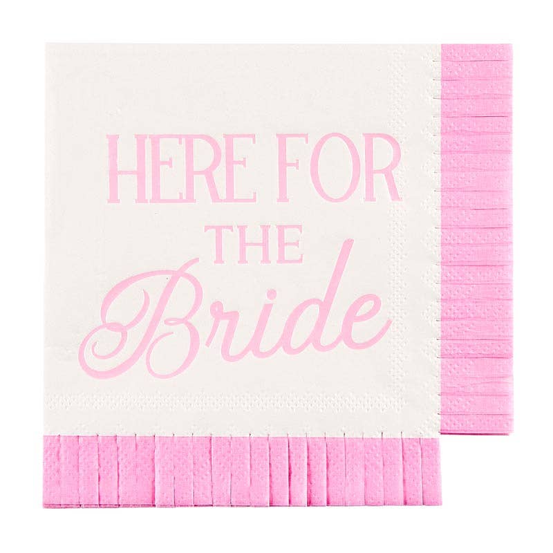 Here for the Bride Bridal Shower Fringe Beverage Cocktail Napkins