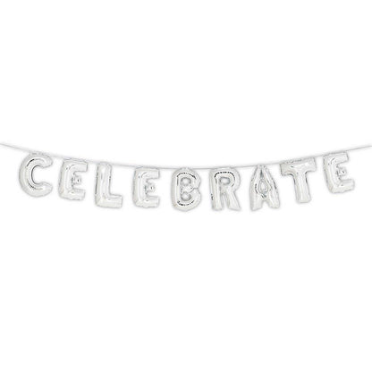 Celebrate Silver Mylar Foil Balloon Banner