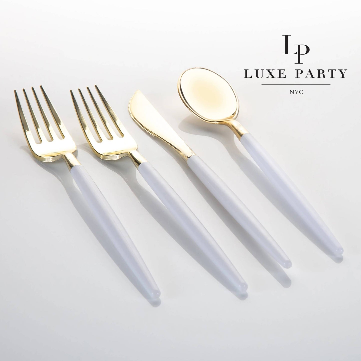 White and Gold Two-Tone Plastic Cutlery Set - 32pc