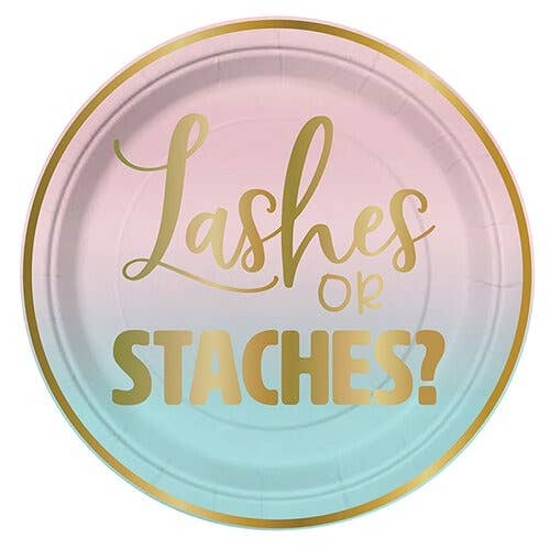 Gender Reveal 'Lashes Or Staches' 7" Paper Plates - 8 pk