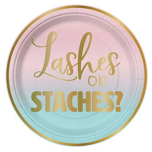 Baby Gender Reveal Party - Lashes Or Staches 7" Paper Plate - 8 count