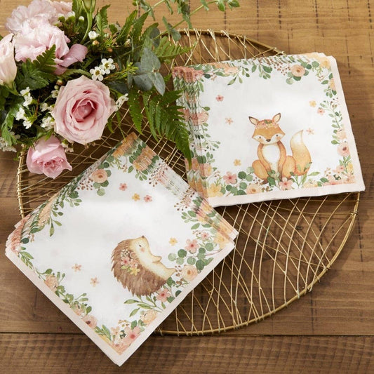 Woodland Animal Pink Floral Large Paper Napkins - 30pk