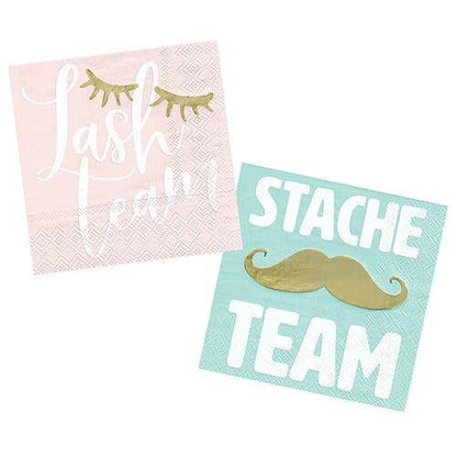 Gender Reveal Lash / Stache Team Beverage Napkin Set - 40 pk