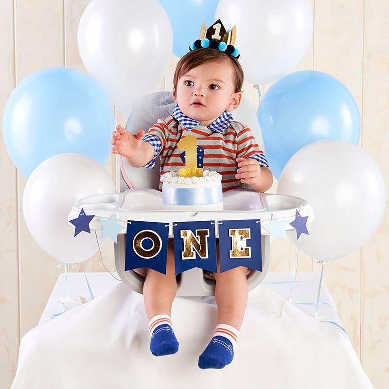 Blue & Gold 1st Baby Boy Birthday Decor Kit