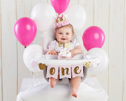 Pink & Gold Glitter Baby Girl 1st Birthday Party Kit