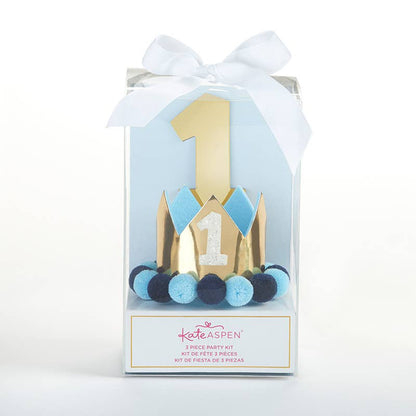 Blue & Gold 1st Baby Boy Birthday Decor Kit