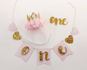 Pink Gold Glitter Baby Girl 1st Birthday Décor Kit