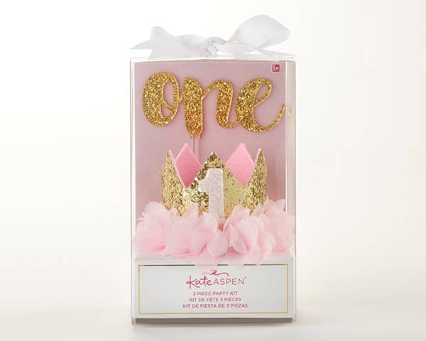 Pink & Gold Glitter Baby Girl 1st Birthday Party Kit