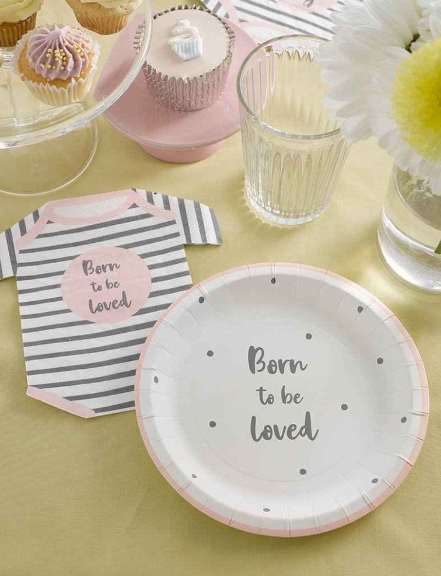 Born To Be Loved Pink Baby Shower Plates